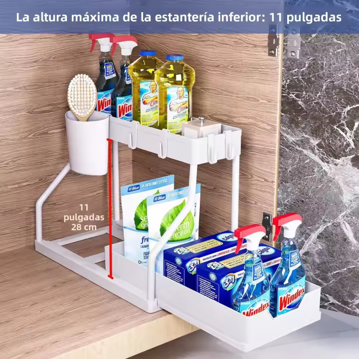 Rack De Almacenamiento Doble Con Cajón Deslizante Para Cocina Organizador De Estante Para Armario De Baño Y Cocina Material ABS - 1