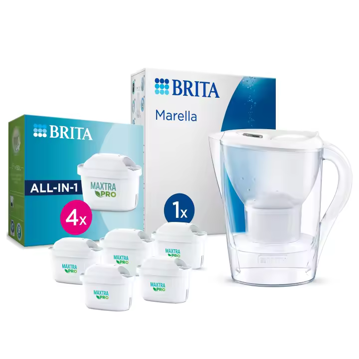 BRITA Jarra Filtrante, Modelo Marella | Marella XL | Aluna | Style | Cristal + 5 Filtros MAXTRA PRO | Hasta 150L agua filtrada | Sin BPA | Apta lavavajillas | Indicador Memo | Reduce cal, cloro y metales | Diseño sostenible - 1