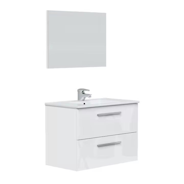 VS Venta-Stock - Mueble de baño modelo Axel 2 cajones, 80cm color blanco brillo con espejo, sin lavabo - 1