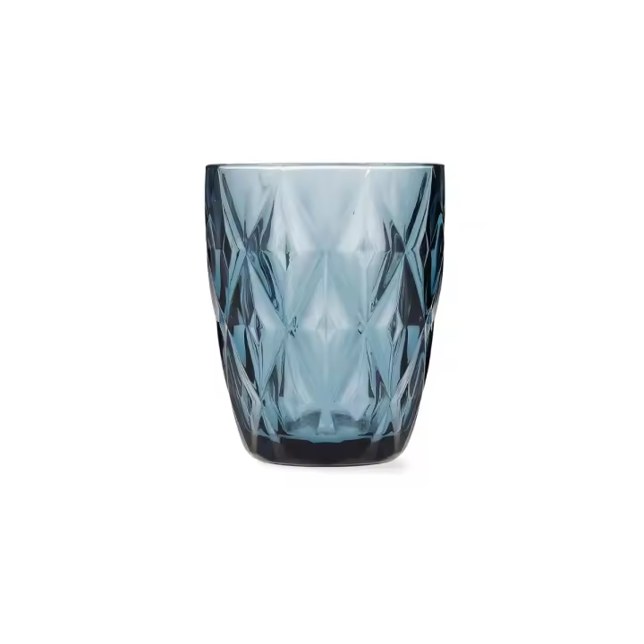 STARLEY-6 Vasos de Vidrio Azul Escorial 30 cl - Diseño de Diamantes - Para Casa, Restaurante, Hoteles - Ideal para Bebidas Refrescantes y Elegante Decoración - 1