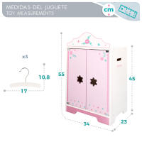WOOMAX - Armario para ropa de muñecas, color blanco y rosa, armario de madera para muñecas, mide 34x23x55 cm, incluye perchas de juguete, puertas con cierre magnético, juego simbólico, juguetes infantiles, juegos para niños de 3 años, - details 4
