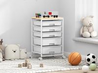 Carro de baño con 5 cajones, carro de cocina con ruedas con tablero de mesa de madera, para cocina, salón, dormitorio, oficina, blanco - details 2