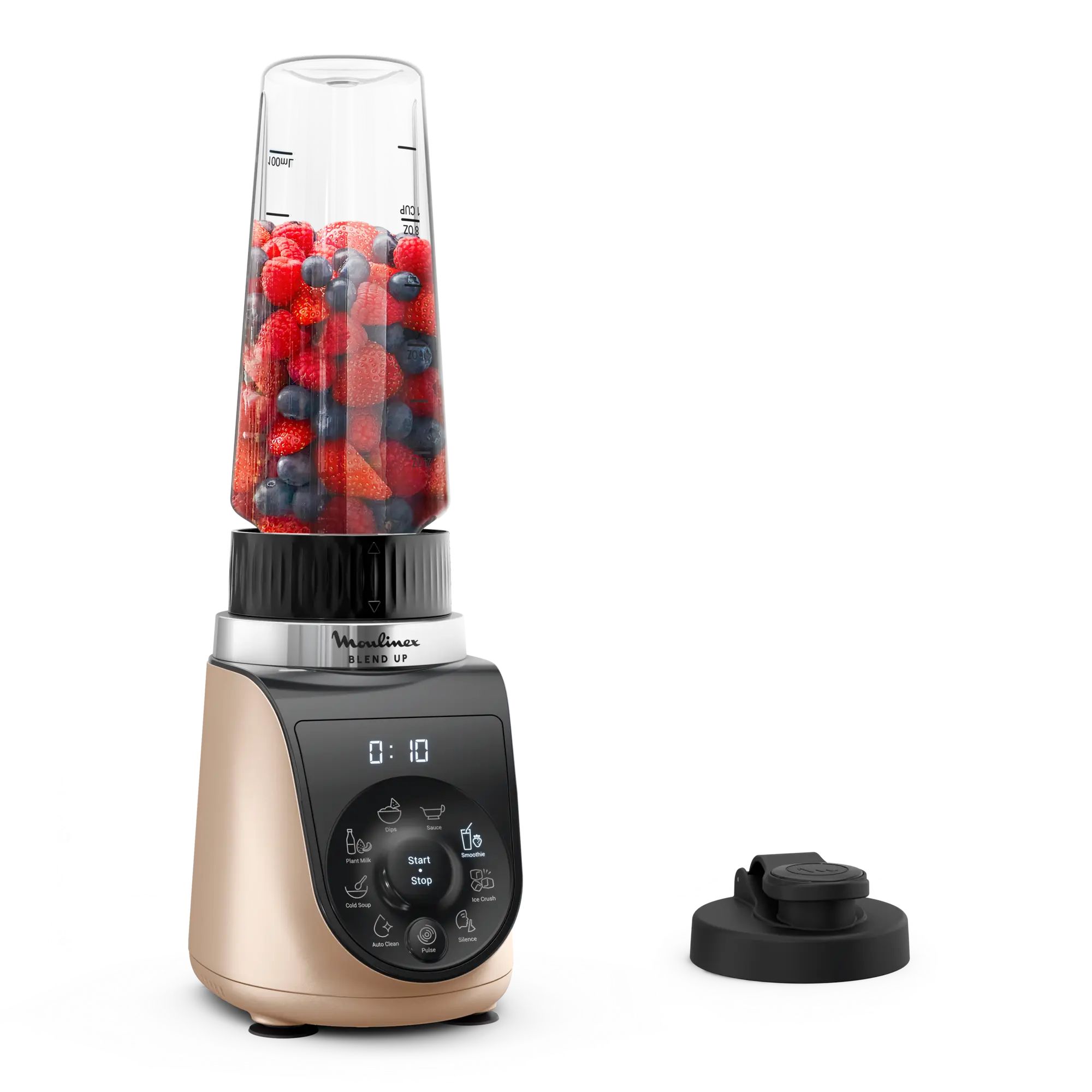 Moulinex Blend Up, Batidora personal potente, 1000 W, 8 programas automáticos, Pica hielo, LM190AF0