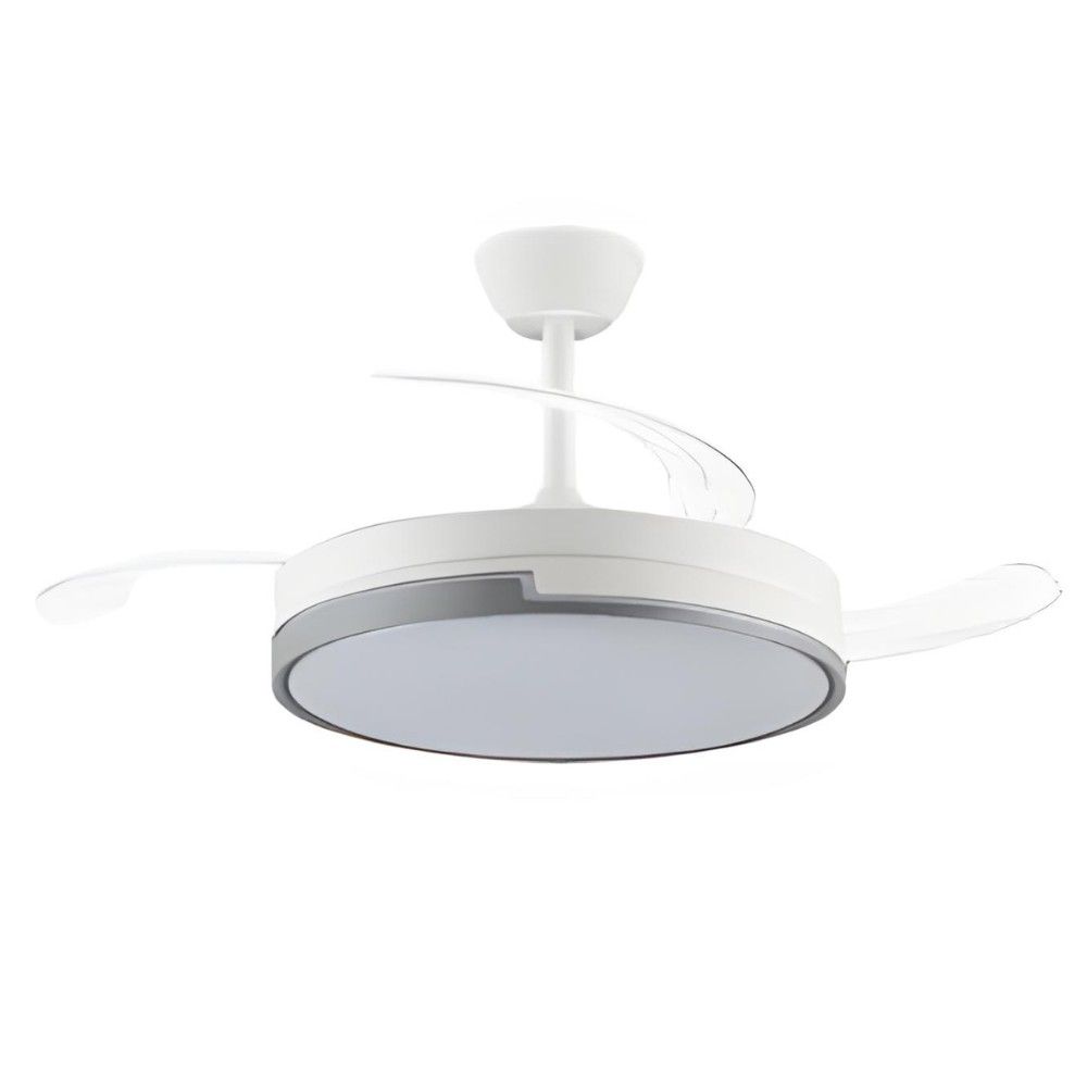 Akunadecor - Ventilador de techo con motor DC modelo Plumax, 5 acabados a elegir, Tecnologia Led 45W eficiente de 4400 Lumenes, Control remoto con temporizador, luz regulable en color e intensidad, Memoria motor inverter verano/invierno ultra silencioso.