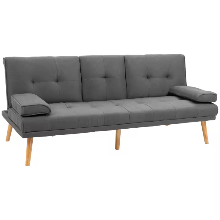HOMCOM Sofá Cama 3 Plazas Sofá Cama Plegable con Respaldo Ajustable de 3 Niveles Reposabrazos Desmontable y 2 Soportes para Vasos 181x77x78 cm - 1