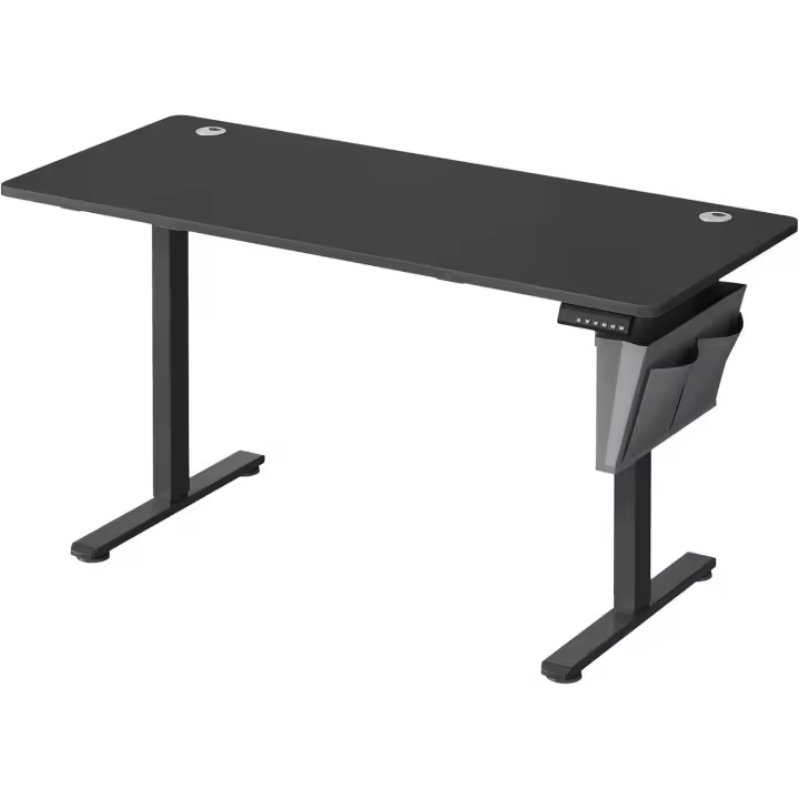 SONGMICS Escritorio Eléctrico, Regulable en Altura, 60 x 140 x (72-120) cm, 4 Alturas de Memoria, Bolsillo de Almacenamiento, para Oficina en Casa, Estudio, Negro Tinta/Marrón Rústico y Negro Tinta/Blanco Nube - 1