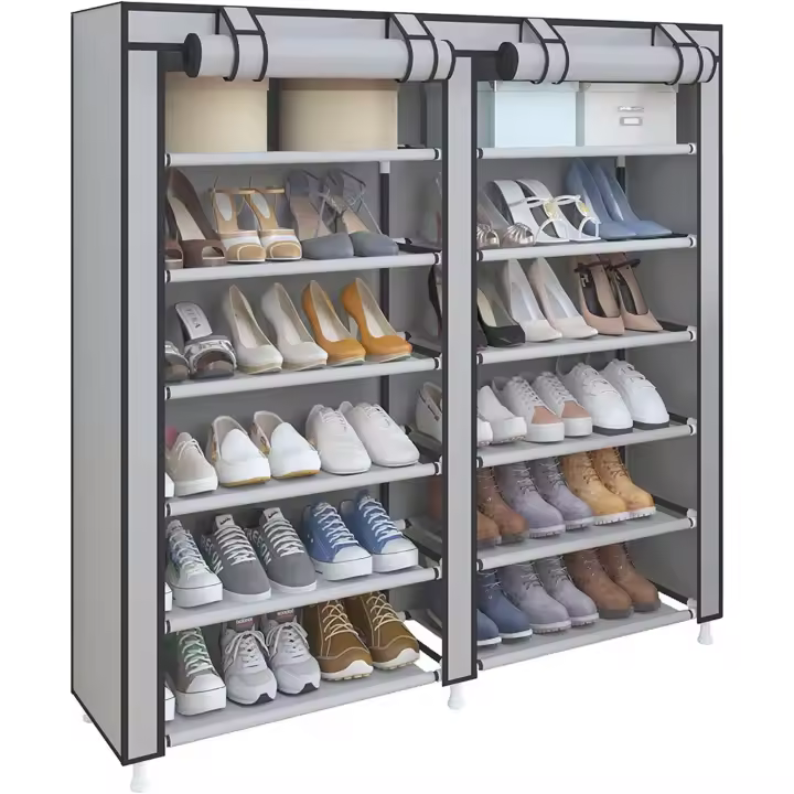 Zapatero Estante de Tela con Múltiples Alturas y con Cubierta Frontal, Organizador de Zapatos Resistente, Fácil Montaje - 1