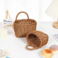Cesta De Almacenamiento De Cocina Tejida a Mano Imitación Rattan Marrón Con Mango Para Verduras Frutas Flores Organizador Colgante - details 3