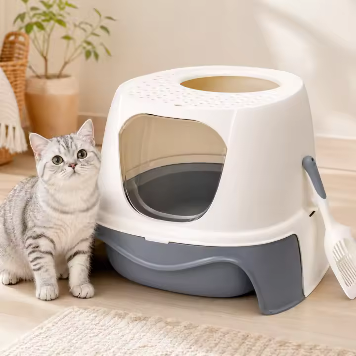 PAWDLE Arenero para gatos, Caja de arena para gatos con diseño de doble puerta, que evita eficazmente que la arena se disperse. El diseño totalmente cerrado ayuda a contener los olores. Adecuado para gatos de menos de 5 kg. Regalo pala para la arena - 1
