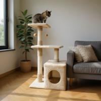 Árbol para Gatos Multifuncional de 3 Niveles con Cueva, Poste de Sisal y Juguete Colgante – Color Beige, Ideal para Espacios Pequeños, Marca Cottecota - details 1
