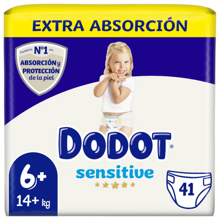 Dodot Sensitive Pañales Talla 6+ - 44 Pañales, 14 kg+ - 1