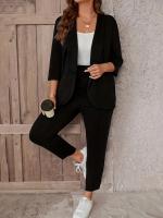 Conjunto Elegante De Talla Grande Para Mujer Chaqueta Y Pantalones De Moda Casual Para El Escritorio Blusas Solas Sin Cierre De Polyester - details 2