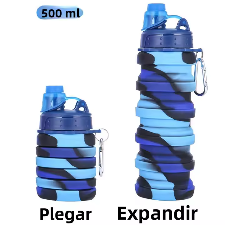 Botella De Agua Desmontable Y Plegable De Silicona Con Tapa Y Portabotellas Camuflaje Para Deportes Y Viajes Copo De Nieve Con Carabiner - 1
