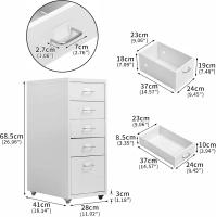 Gabinete de Archivos móvil, Organizador de Archivos con Ruedas para Debajo del Escritorio de 5 cajones, gabinete de Almacenamiento de Metal con Ruedas para el hogar y la Oficina, Blanco - details 8