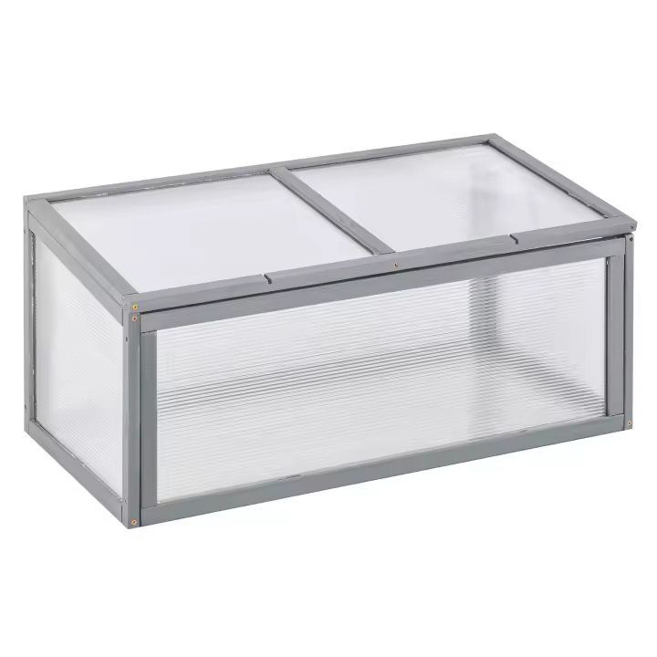 Outsunny Cold Frame Invernadero Cold Frame Box Parterre Cama de Plantas con Cubierta de Madera y Policarbonato Resistente a la Intemperie 90 x 46 x 40 cm - 1
