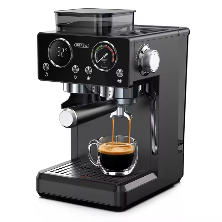 Cafetera todo en uno HiBREW H20 con molinillo integrado, extracción dual caliente y fría, presión de 20 bar, ajuste de molienda de 20 niveles, varilla de vapor para latte, depósito de agua de 1,4 L, control táctil inteligente - 1