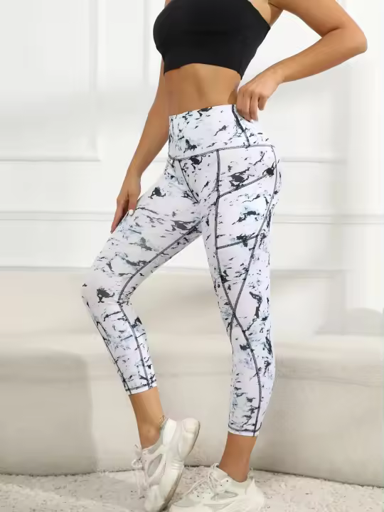 Leggings De Yoga Para Mujer Con Bolsillos Cintura Alta Modeladora Pantalones De Ejercicio De Talla Fija Terciopelo De Poliéster Y Spandex - 1