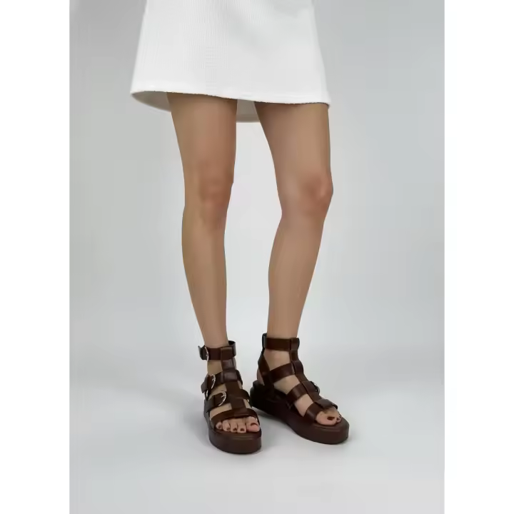 Calzados soraia, Sandalias Romanas de Plataforma para Mujer - Estilo Gladiador con Hebillas Ajustables, Suela Gruesa Cómoda, Diseño Casual de Verano - Disponible en Negro, Marrón y Estampado de Leopardo. - 1