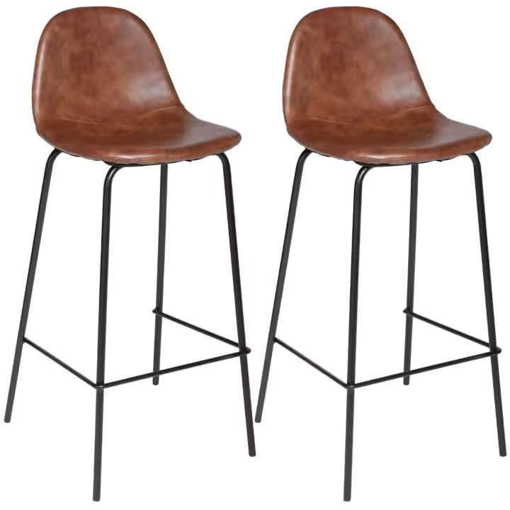Atmosphera Juego de 2 Taburetes de Bar Marrón con Efecto Piel y Estilo Retro - 1