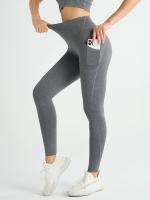 Leggings De Cintura Alta Para Mujer Con Bolsillos Yoga Fitness Running Sportswear De Color Sólido Estilo Elegante Y Cómodo - details 21
