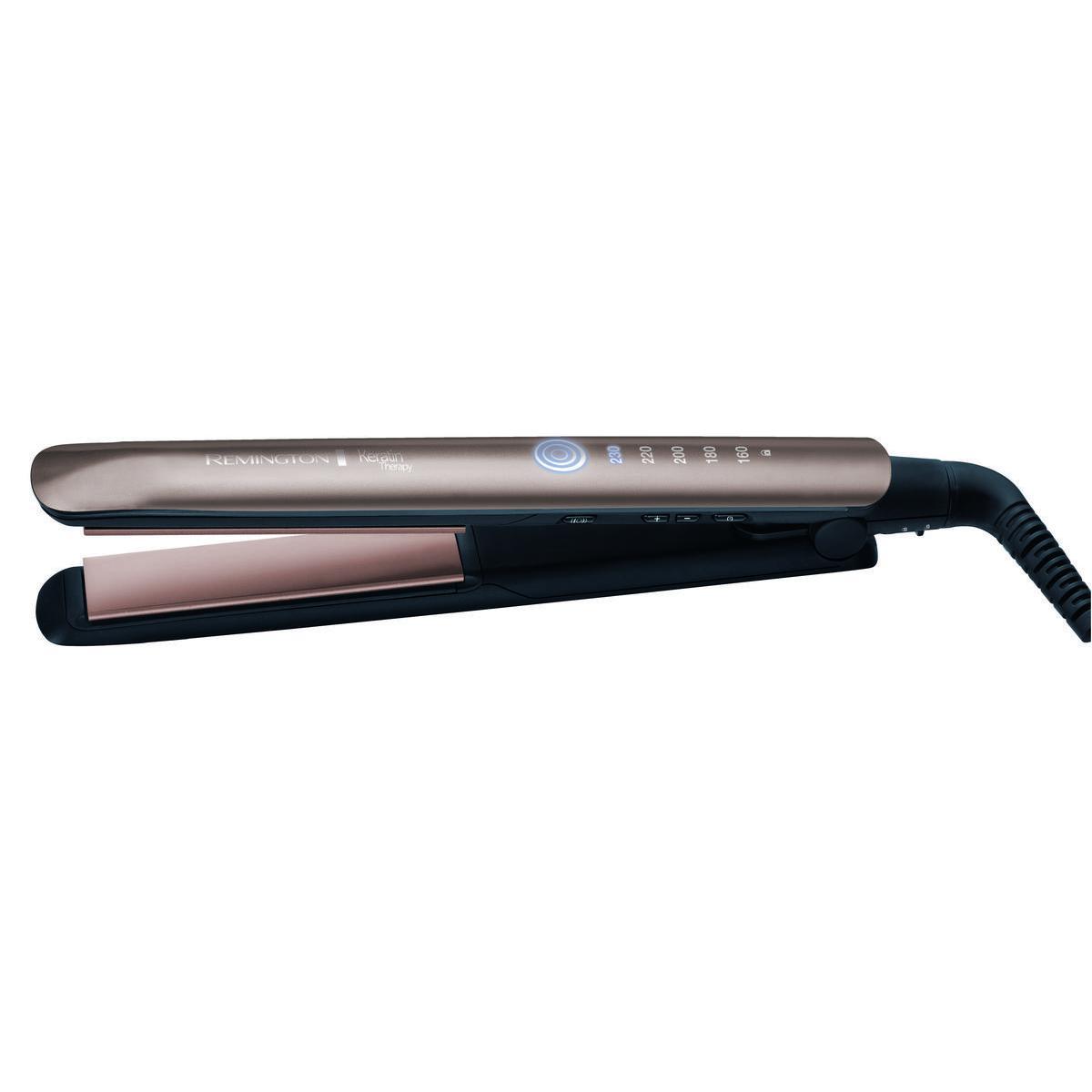 Remington Plancha De Pelo Profesional Keratin Therapy Pro S8590 | Queratina Y Aceite De Almendras, Placas Flotantes Extralargas, Revestimiento De Cerámica, Control Digital, 5 Niveles De Temperatura Hasta 230°C para un Acabado Profesional