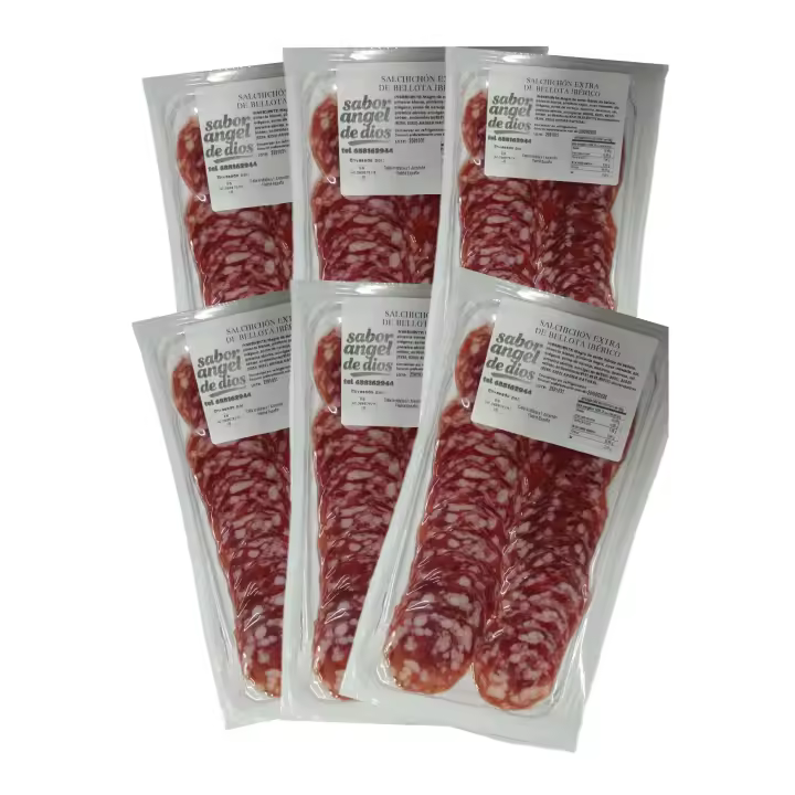 Salchichon Extra de Bellota Iberico Loncheado 100gr Aprox. - 6 sobres, TOTAL 600gr Aprox. - SABOR ANGEL DE DIOS. - 1