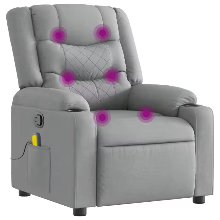 vidaXL Sillón reclinable de masaje de tela gris claro - 1