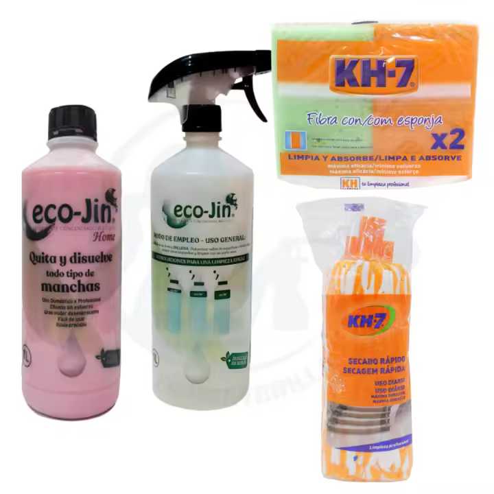 Ecojin HOME ROSA FLORAL + Estropajo Fibra con Esponja KH7 y Fregona Microfibra Secado Rápido KH7 – Quitamanchas Multiusos para Todas las Superficies. Producto Original de Laboncler, Limpia y Brilla con Eficiencia - 1
