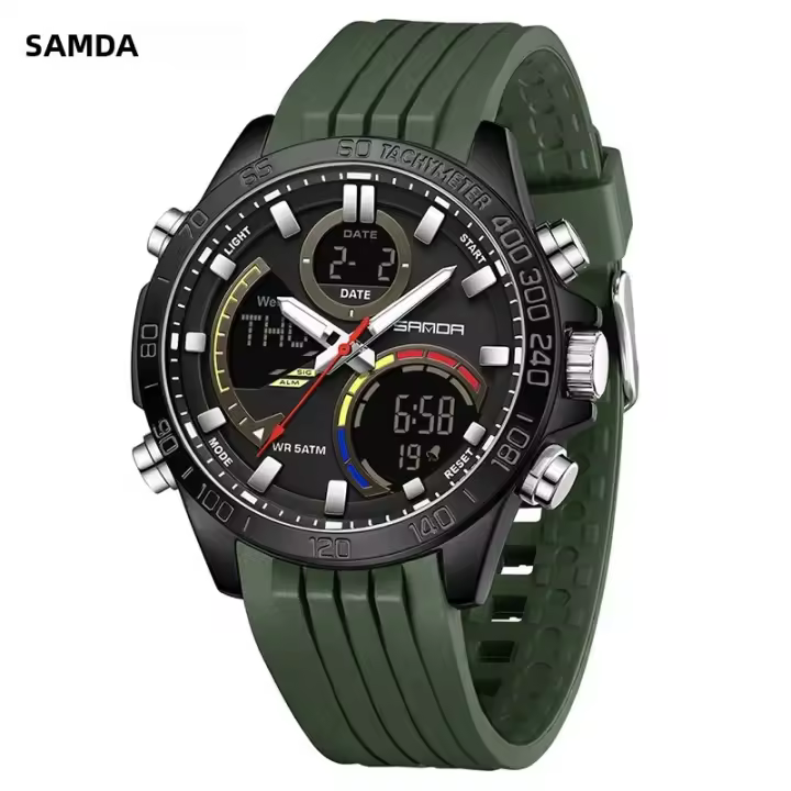 Reloj Deportivo Para Hombre SANDA Con Pantalla Dual Resistente Al Agua 5ATM Luminoso Cuarzo Estudiante Reloj De Mano Con Muestrador Digital Y Analógico - 1