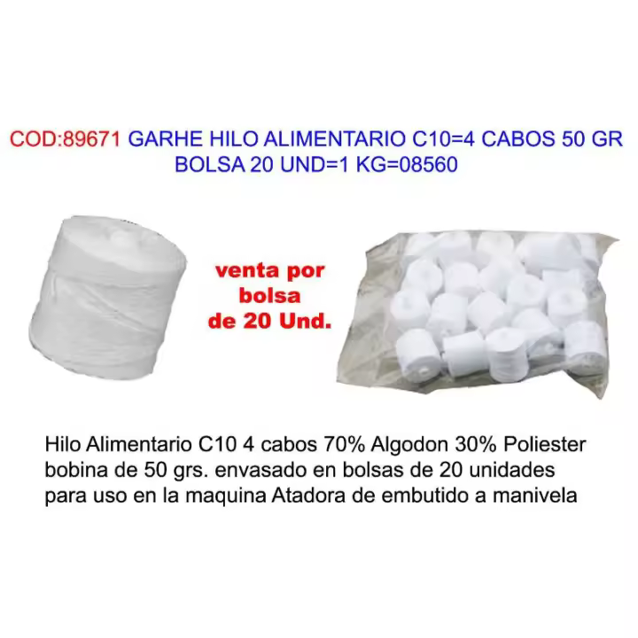 Garhe hilo alimentario c10 4 cabos 50 gr bolsa 20 und 1 kg 08560 - 1
