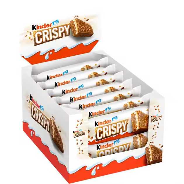 Kinder Crispy - 14 Barritas de Kinder Crispy de 34 gramos - Barquillo Relleno de Crema de leche y Avellanas cubierto de chocolate Kinder - 1