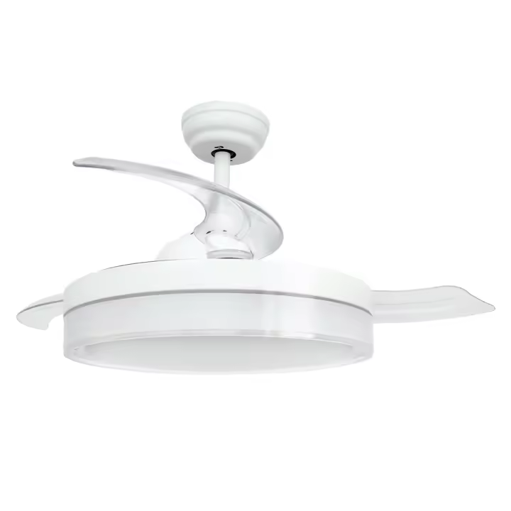 Ventilador de techo Jocca con luz LED CCT 36W, aspas retráctiles, 6 velocidades, mando a distancia, motor DC silencioso, temporizador 1-2-4-8h, función verano/invierno, luz regulable 3000K-6000K, Ø106cm y 40W en color blanco o negro - 1