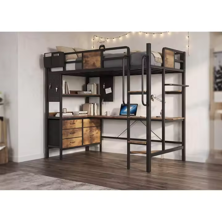 Litera Metalica Juvenil Tena 90cm, Escritorio + 5 Cajones, 90cm, Roble - 1