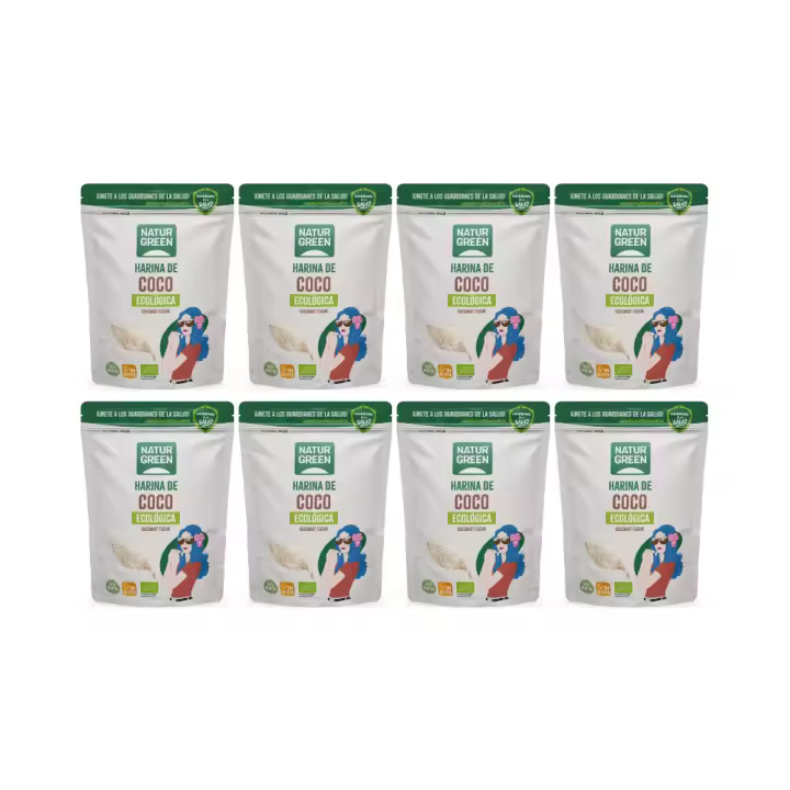 Pack 8x NaturGreen Harina de Coco Ecológica 500g - Rico en Fibra - 1