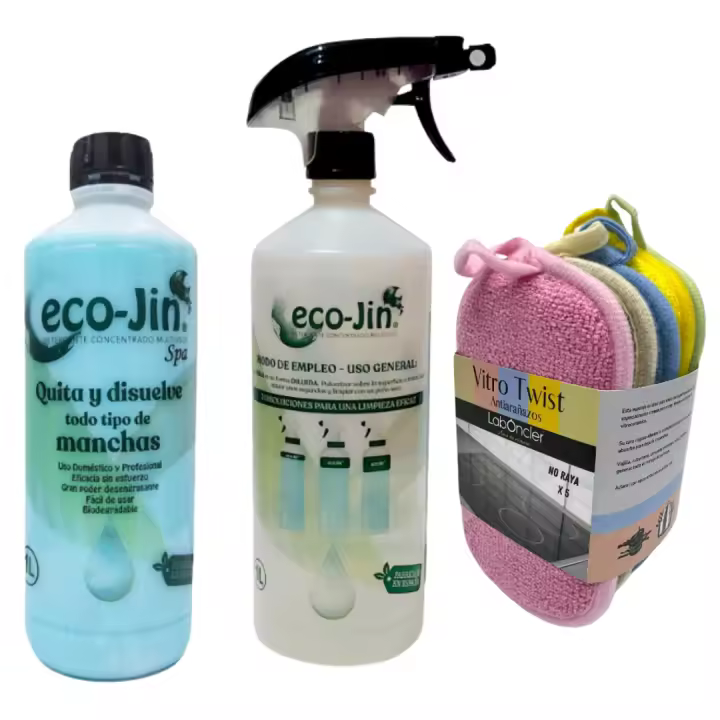 Nuevo Ecojin + Pack Vitro Twist Laboncler – Limpieza Especial para Vitrocerámica con Ecojin Glow pH Neutro. Quitamanchas Multiusos para Superficies Delicadas y Estropajos Antirayaduras - 1