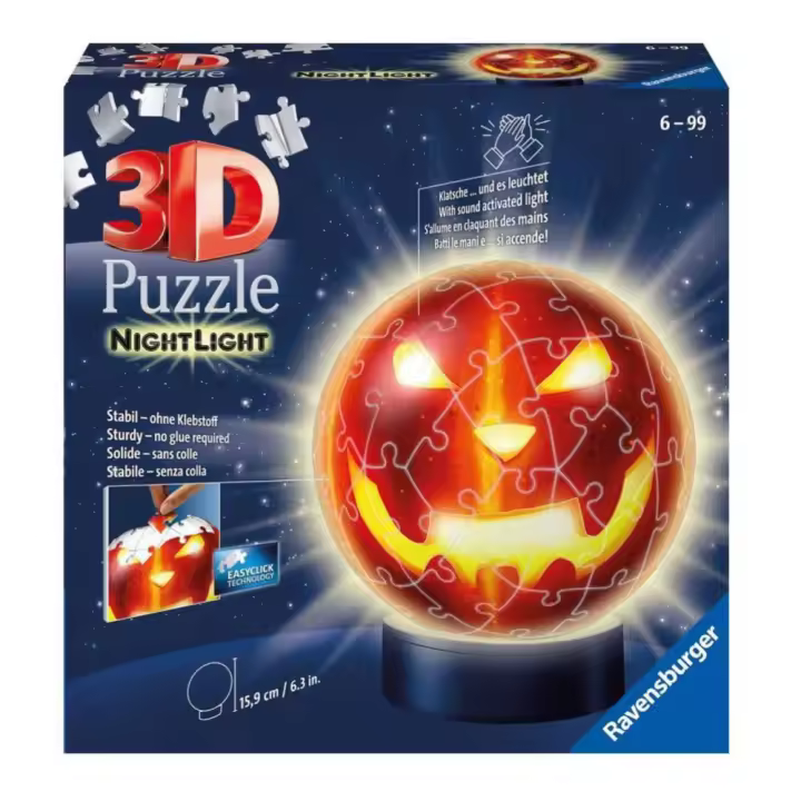 PUZZLE 3D CALABAZA DE HALLOWEEN LÁMPARA DE NOCHE 74 PIEZAS, RAVENSBURGER, 11253, TIENDA CON LICENCIA OFICIAL - 1