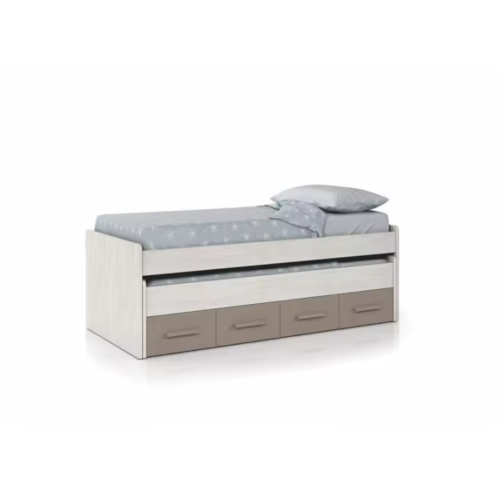 MOBELCENTER - Cama Nido Juvenil Ares 2 Camas 2 Cajones - Color Blanco Alpes y Basalto, Medidas: Ancho: 198 cm x Fondo: 96 cm x Alto: 69 cm (0991) - 1