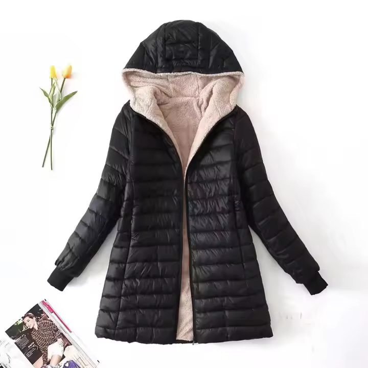 Abrigo De Algodón Para Mujer Estilo Coreano Con Capucha Y Cierre De Cremallera Manga Larga Color Sólido Ajustado Para Otoño E Invierno - 1