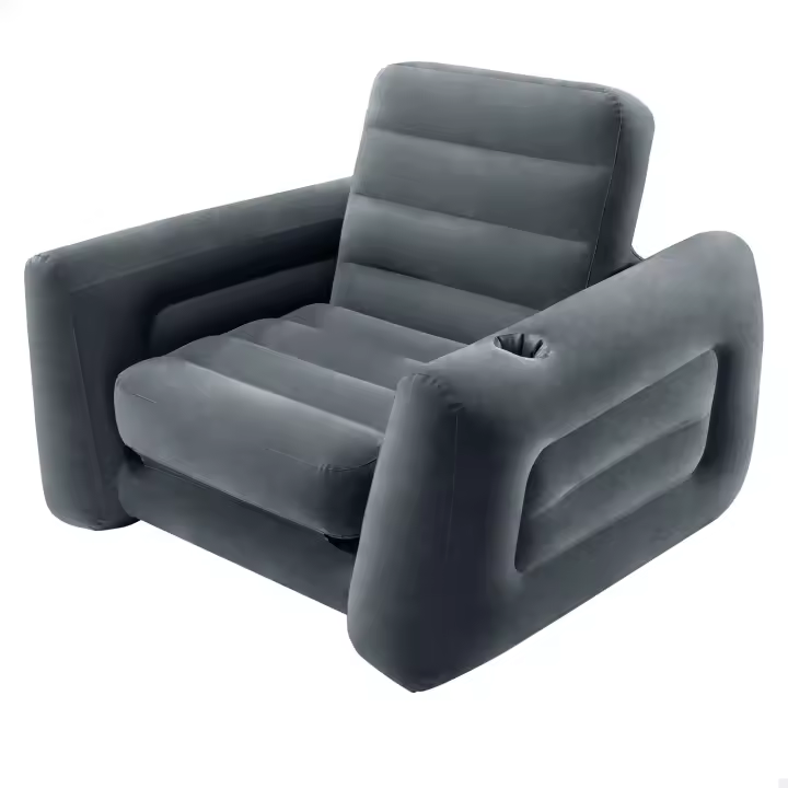 INTEX - Sillón hinchable individual, transformable en cama, 117x224x66 cm, peso máximo soportado 100 kg, máx. 1 persona, altura 66 cm, válvula 2 en 1, material flocado, uso interior - 1
