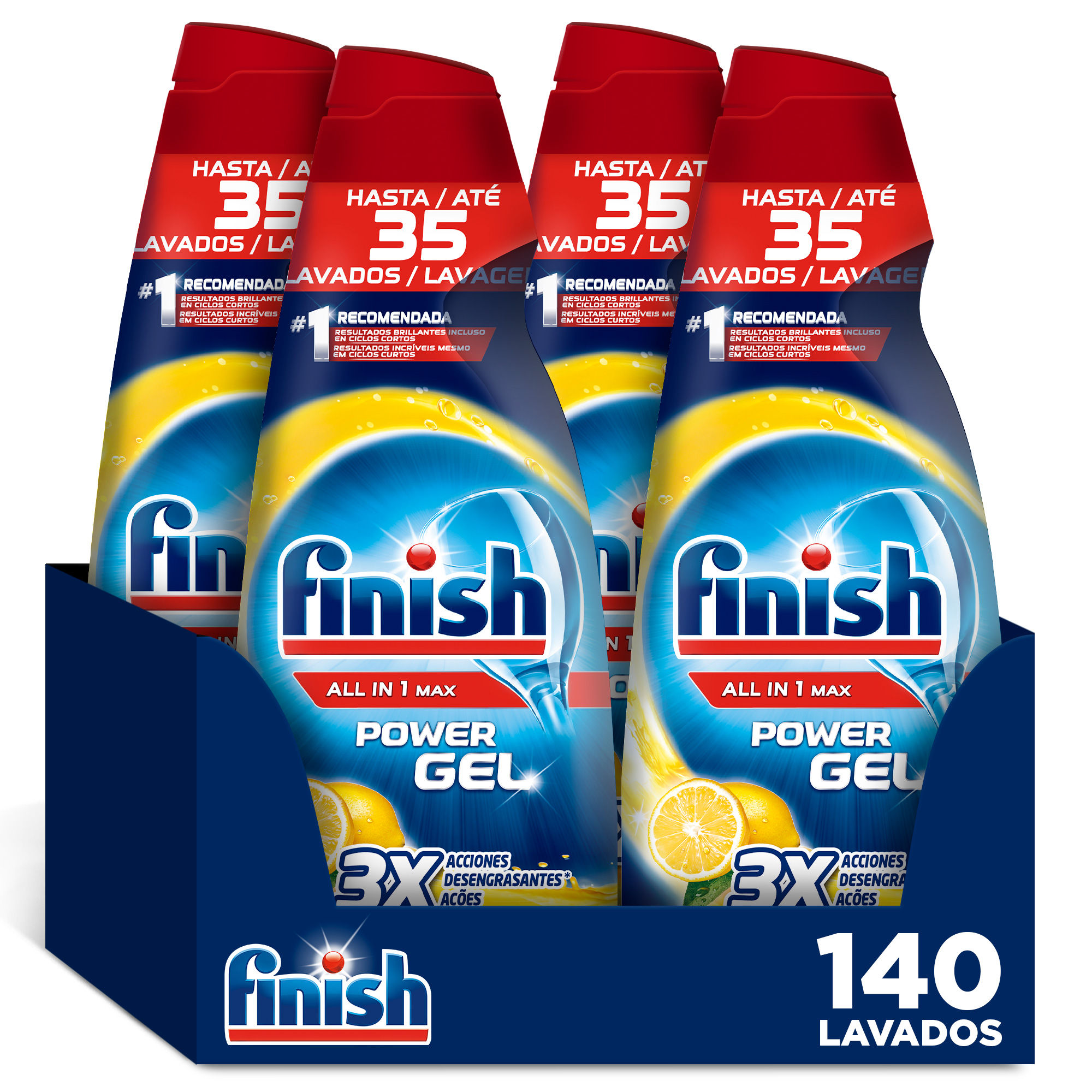Finish All in 1 Max Power Gel Limón Desengrasante Lavavajillas Pack 4x35 lavados
