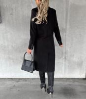 Nueva Chaqueta De Moda Para Mujer 2025 Otoño Invierno Cuello En V Largo Con Bolsillos Doble Botón Estilo Casual Largo (26+ Pulgadas) - details 14