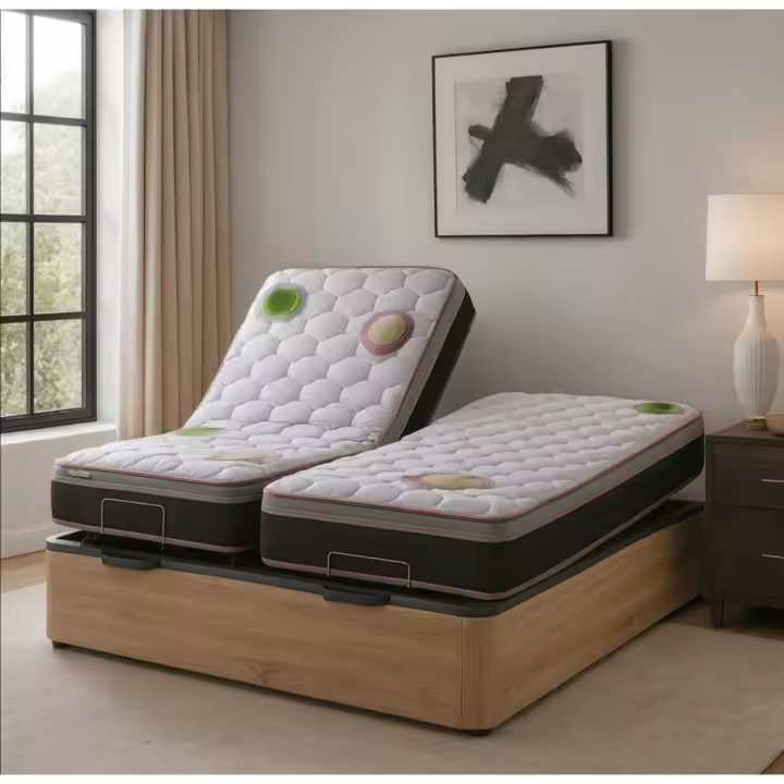 Pack Canapé Articulado Eléctrico de Madera con Doble Lecho | 5 Planos, 2 Mandos Independientes y 2 Colchones Grafeno Visco Jade | Gran Capacidad | Grupo Mamapla - 1
