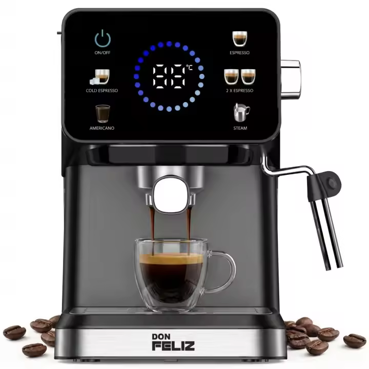 Máquina de café Espresso Digital, cafe molido y capsulas Compatibles Nespresso, cafetera 20 Bar, 1350W, Pantalla LCD, Vaporizador Acero Inoxidable, Depósito 1.5L, Don Feliz - 1