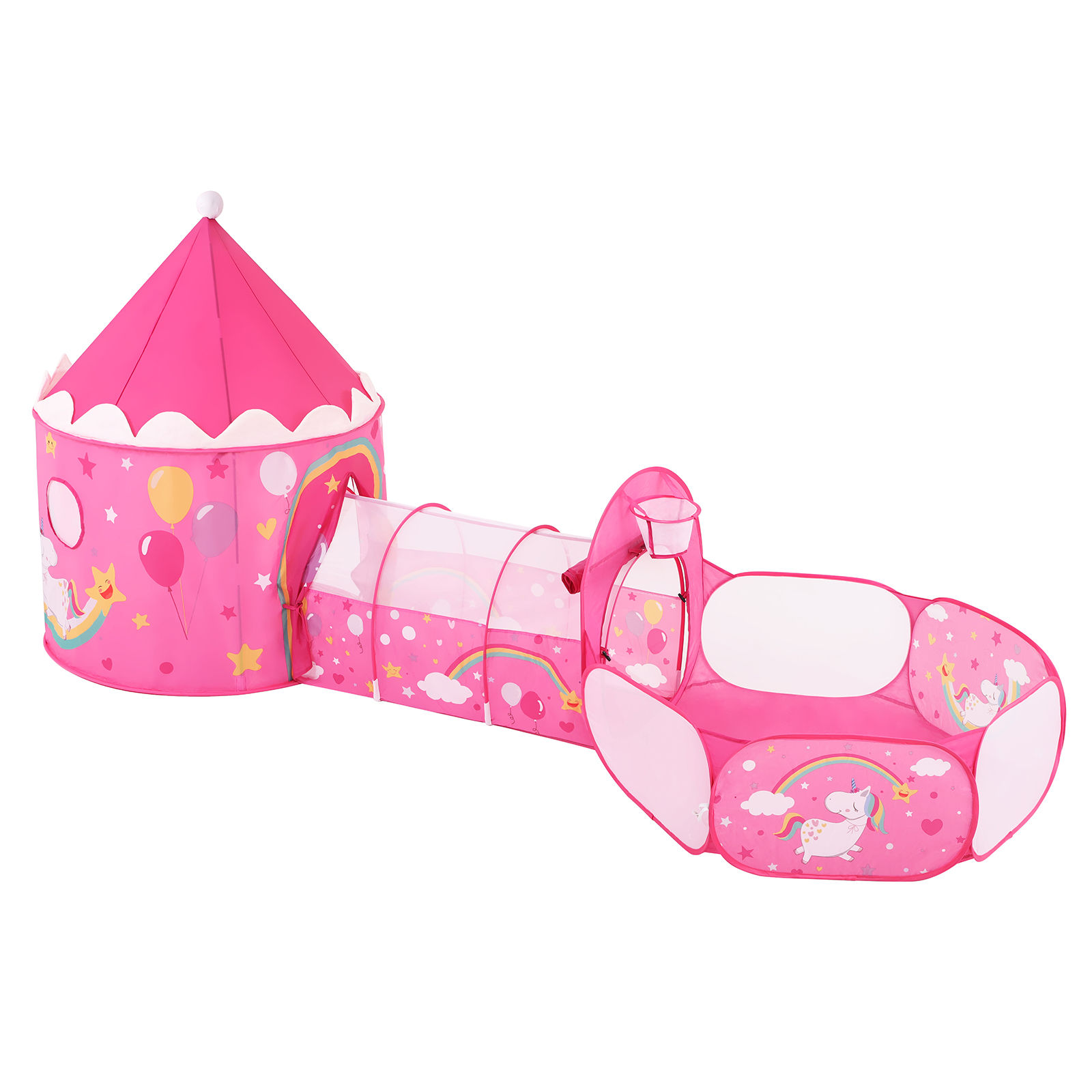 SONGMICS Parque Infantil Pop-up, 3 en 1, Tienda para Niños, Tema de Unicornio, Idea de Regalo, Fiesta de Cumpleaños, Rosa, Regalo de Navidad