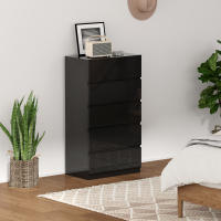 HOMCOM Cómoda con 5 Cajones Cómoda de Dormitorio Moderna con Diseño Anti-vuelco Cajonera para Salón Pasillo 55x34x100 cm Negro Brillo - details 1