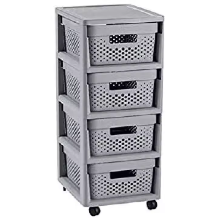 CURVER - Juego de 4 Cajones de 10L, Plástico Gris, 30 x 36 x 69 cm, ideal para almacenamiento y organización, diseño práctico y resistente para hogar y oficina. - 1