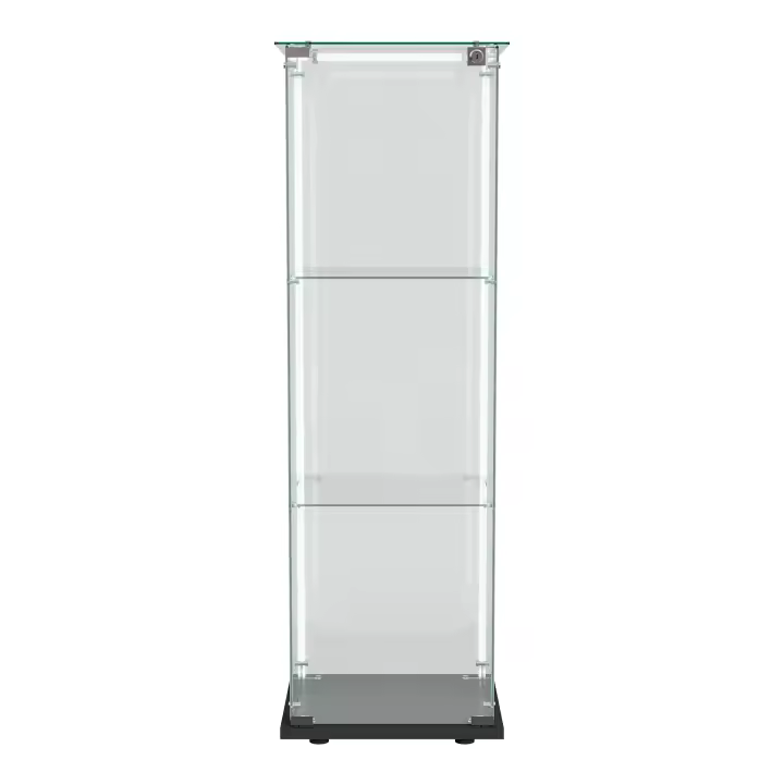 Vitrina Expositora de Cristal 3 Estantes con Iluminación LED Multicolor, Armario de Vidrio Templado con Base Negra, Diseño Moderno para Coleccionables y Decoración del Hogar - 1