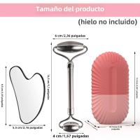 Juego De Roller De Hielo Para El Rostro Set De Cuidado Facial Herramienta De Masaje Facial Gua Sha De Acero Inoxidable Cubo De Hielo Para Contorno Y Levantamiento - details 0