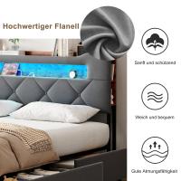 Cama LED gris 140x190 cm con cajones de almacenamiento, cabecero acolchado y estructura resistente - details 3
