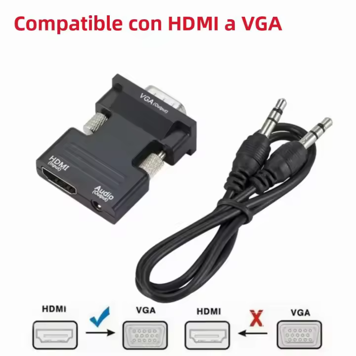 Adaptador PzzPss VGA a HDMI Compatible Convertidor De Audio Y Video 1080P Para PC Portátil a HDTV Proyector Cable HDMI-Compatible a VGA - 1